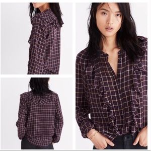 Madewell Plaid Ruffle Front Top XXS